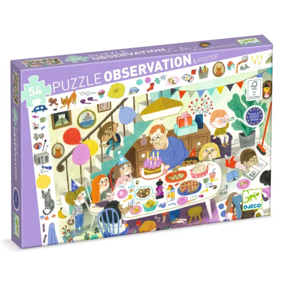 Djeco - Megfigyeltető puzzle – Szülinapi parti, 54 db-os – Birthday Party Djeco - Megfigyeltető puzzle – Szülinapi parti, 54 db-os – Birthday Party